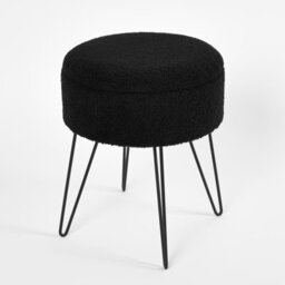 OHS Foot Stool Storage Seat Chair Dressing Table Vanity Pouffe Home Fleece, Black - thumbnail 3