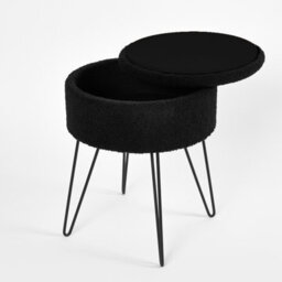 OHS Foot Stool Storage Seat Chair Dressing Table Vanity Pouffe Home Fleece, Black - thumbnail 4