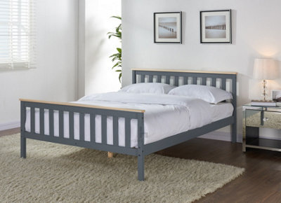 Home Detail Woodford Double Grey And Oak Finish Wooden Bed Shaker Style Headboard Classic Frame Solid Pine Wood - image 1