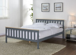 Home Detail Woodford Double Grey And Oak Finish Wooden Bed Shaker Style Headboard Classic Frame Solid Pine Wood