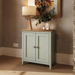 Fwstyle Taberno 2 Door Sideboard Storage Cabinet Sage Green & Oak (H) 67 (W) 65 (D) 33Cm