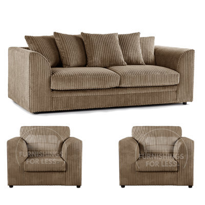 Furnishings For Less UK Luxor Jumbo Cord 3 + 1 + 1 Fabric 3 Piece Sofa Suite - Scatter Back Coffee - image 1