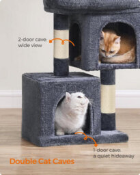 Songmics Cat Tree, Cat Tower, Small, Cat Condo For Small Cats, Large Cat Perch, 2 Cat Caves, Scratching Post, Smoky Grey - thumbnail 6