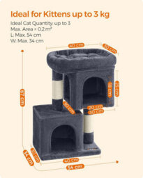 Songmics Cat Tree, Cat Tower, Small, Cat Condo For Small Cats, Large Cat Perch, 2 Cat Caves, Scratching Post, Smoky Grey - thumbnail 2