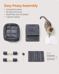 Songmics Cat Tree, Cat Tower, Small, Cat Condo For Small Cats, Large Cat Perch, 2 Cat Caves, Scratching Post, Smoky Grey - thumbnail 7