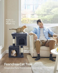 Songmics Cat Tree, Cat Tower, Small, Cat Condo For Small Cats, Large Cat Perch, 2 Cat Caves, Scratching Post, Smoky Grey - thumbnail 1