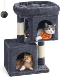 Songmics Cat Tree, Cat Tower, Small, Cat Condo For Small Cats, Large Cat Perch, 2 Cat Caves, Scratching Post, Smoky Grey - thumbnail 8