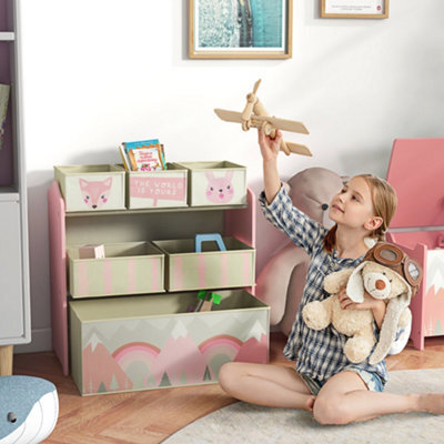 Zonekiz Kids Storage Unit With 6 Boxes, Childrens Toy Storage Organiser, Pink - image 1