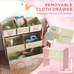 Zonekiz Kids Storage Unit With 6 Boxes, Childrens Toy Storage Organiser, Pink - thumbnail 5