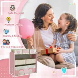 Zonekiz Kids Storage Unit With 6 Boxes, Childrens Toy Storage Organiser, Pink - thumbnail 7