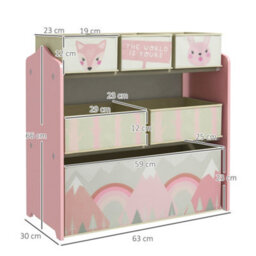Zonekiz Kids Storage Unit With 6 Boxes, Childrens Toy Storage Organiser, Pink - thumbnail 3