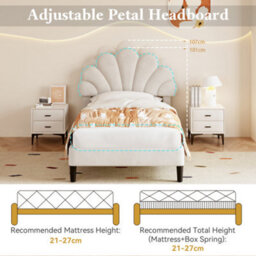 3Ft Single Upholstered Velvet Bed Frame, Solid Wood Slat, No Box Spring Needed, Easy Assembly, Beige - thumbnail 5