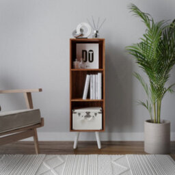 Urbn-Living Urbnliving 80Cm Height 3 Tier Teak Wooden Storage Cube Bookcase Scandinavian Style White Legs - thumbnail 3