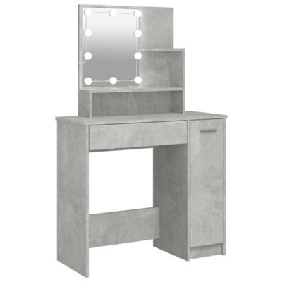Berkfield Durable Dressing Table With Led Concrete Grey 86.5X35X136 Cm