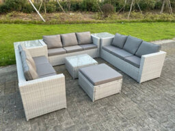 Fimous 10 Seater Pe Wicker Light Grey Rattan Sofa Set Outdoor Garden Furniture Conservatory Patio Furniture - thumbnail 1