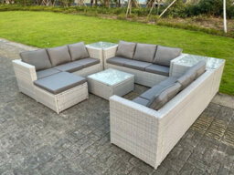Fimous 10 Seater Pe Wicker Light Grey Rattan Sofa Set Outdoor Garden Furniture Conservatory Patio Furniture - thumbnail 2