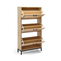Vonhaus Shoe Storage Cabinet For Hallway, Rattan Shoe Cupboard With 3 Tier Drawers, Wood Effect Organiser For Up To Size 9, Lena - thumbnail 9