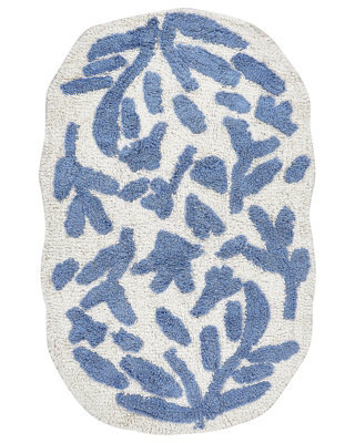 Wyld And Coco Blue Cotton Bathroom Rug 60 X 90 Cm - Asymmetric Floral Pattern - image 1