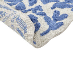 Wyld And Coco Blue Cotton Bathroom Rug 60 X 90 Cm - Asymmetric Floral Pattern - thumbnail 5