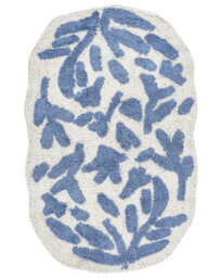 Wyld And Coco Blue Cotton Bathroom Rug 60 X 90 Cm - Asymmetric Floral Pattern - thumbnail 1
