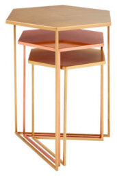 Orsina Versatile Set Of 3 Bronze Finish Tables, Stylish Metallic Nesting Tables, Geometric Couch Side Tables - thumbnail 2