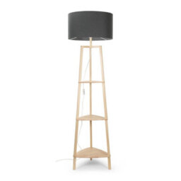 Valuelights Hiru Natural 3 Tier Shelf Floor Lamp With Charcoal Drum Shade And Bulb - thumbnail 7