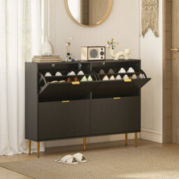Homcom Slim Shoe Storage Cabinet With 4 Flip Drawers For Hallway, Black - thumbnail 1