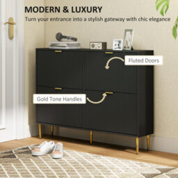 Homcom Slim Shoe Storage Cabinet With 4 Flip Drawers For Hallway, Black - thumbnail 4