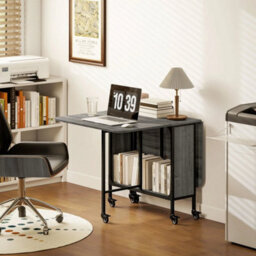 Mobile Drop Leaf Dining Table On Wheels With Storage Shelf Grey - thumbnail 6