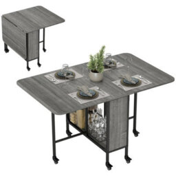 Mobile Drop Leaf Dining Table On Wheels With Storage Shelf Grey - thumbnail 1