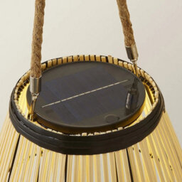 Solar Powered Natural Bamboo Floor Lamp With Drum Shade Outdoor Garden Led Light - thumbnail 3