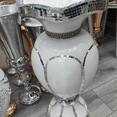 Biznest White & Silver Floor Vase Large 40X60Cm Sparkly Silver Mirrored Floor Vase Style 04