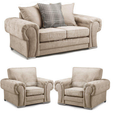Furnishings For Less UK Milan Fabric 3 Piece Sofa Suite Mink Scatter Back 2 Seater And 2 Matching Armchairs -  2 1 1 - image 1