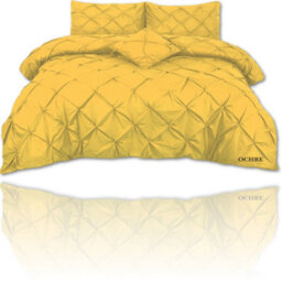TheWhiteWater Limited Pintuck Duvet Cover Set + Matching Pillowcases, Hand Stitches Quilt Bedding Set - Ochre - thumbnail 7