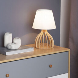 Beliani Modern Table Lamp, Light Brown Plywood Base With White Fabric Shade, 36Cm High - thumbnail 1