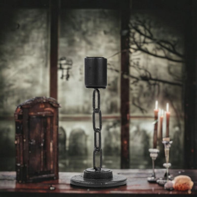 Urbn-Living Urbnliving Small Black Metal Chain Link Design Candle Holder With Wooden Stand Home Décor - image 1