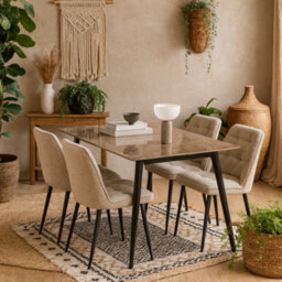 Wyld Haus Belfast Grey Ceramic Dining Table With 4 Upholstered Cream Chairs - thumbnail 2