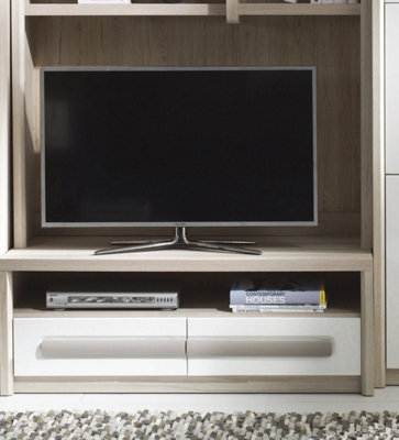 Arte Roma Rom4 Tv Cabinet In Elm, White Gloss & Grey Matt - W1200mm H440mm D530mm, Elegant And Functional - image 1