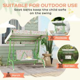 Aiyaplay Kids Garden Swing Chair, Swing Seat With Adjustable Canopy, Green - thumbnail 6