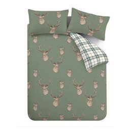 Catherine Lansfield Stag Check Green Duvet Cover Set Super King Bedding Set - thumbnail 5