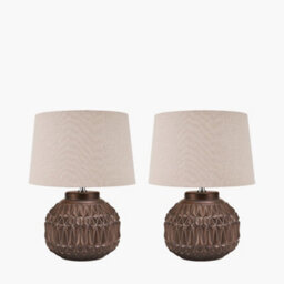 Pacific Lifestyle Set Of 2 Anneli Bronze Aztec Texture Ceramic Table Lamp - thumbnail 3