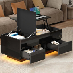 Abrihome Led Lift-Top Coffee Table, High Gloss Centre Table With 2 Drawers & Led Lights, Lifting Sofa Side Table, Space-Saving End Table - thumbnail 3