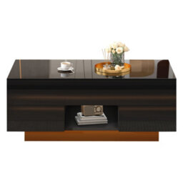 Abrihome Led Lift-Top Coffee Table, High Gloss Centre Table With 2 Drawers & Led Lights, Lifting Sofa Side Table, Space-Saving End Table