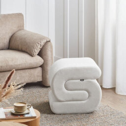 Wyld And Coco Off-White Chenille S-Shape Pouffe Footstool, Eucalyptus Core, 45 X 50 X 48 Cm - thumbnail 2