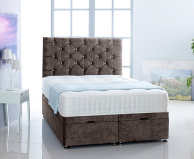 Comfy Deluxe Charcoal Grey Naples Foot Lift Ottoman Bed With Memory Spring Mattress And Headboard 4Ft6 Double - image 1