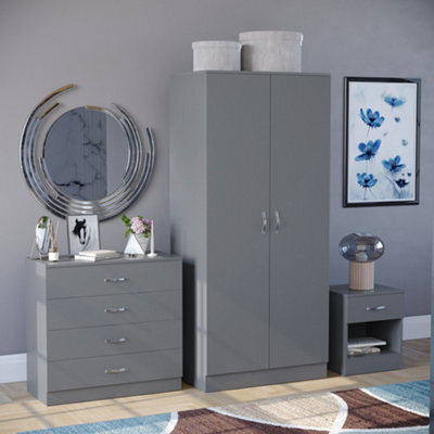 Lassic Vida Designs Riano Grey Trio Bedroom Furniture Set  - Bedside Table, Drawer Chest, Wardrobe - image 1