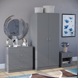 Lassic Vida Designs Riano Grey Trio Bedroom Furniture Set  - Bedside Table, Drawer Chest, Wardrobe - thumbnail 1