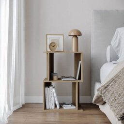 Urbn-Living Urbnliving 40Cm Width Oak 2-Tier Bookcase Irregular Storage Shelf Wooden Shelving Display Organiser Unit - thumbnail 2