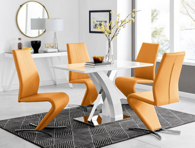 Furniturebox Uk Atlanta White High Gloss And Chrome Metal Rectangle Dining Table And 4 Mustard Willow Dining Chairs Set - image 1