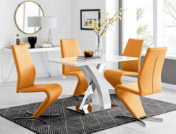 Furniturebox Uk Atlanta White High Gloss And Chrome Metal Rectangle Dining Table And 4 Mustard Willow Dining Chairs Set - thumbnail 1